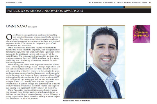 Omni Nano Mentioned in the LABJ after the Innovation Awards